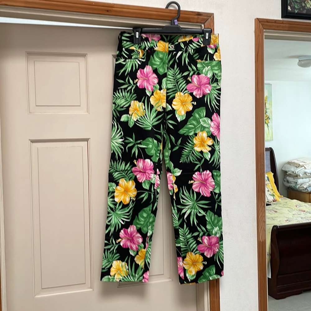Vintage 1990s Rockabilly Hibiscus Pink Ralph Lauren Capri Pants Sz: 8 NEW!!